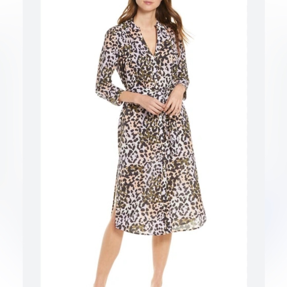 Veronica Beard Odette Cover Up Belted Shirtdress in Lilac Leopard Size XS